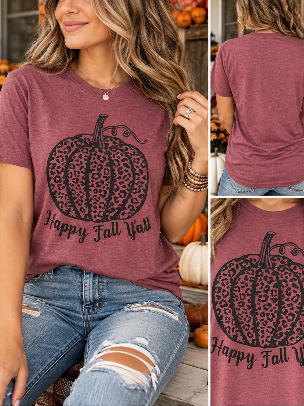 Bella + Canvas Happy Fall Y’all Leopard Pumpkin Graphic Tee M